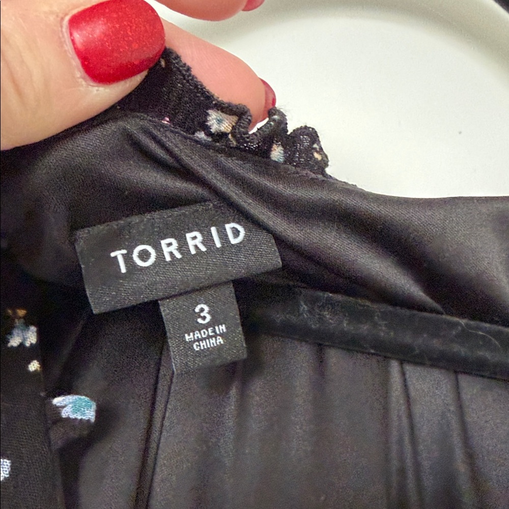 Torrid Sleeveless Black Floral Maxi Dress with Pink Accents - Picture 4 of 7
